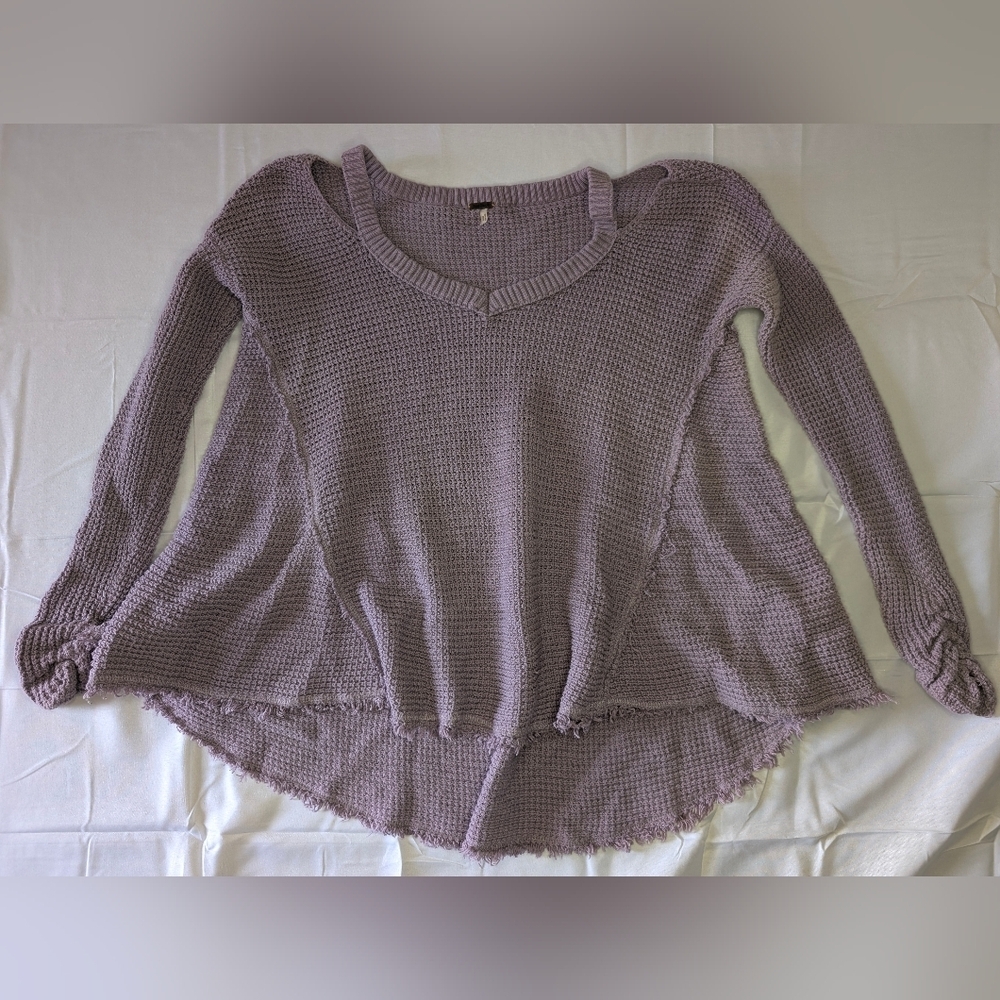 Free People Moonshine Cold Shoulder Waffle Weave Sweater Purple 💜 Size Small